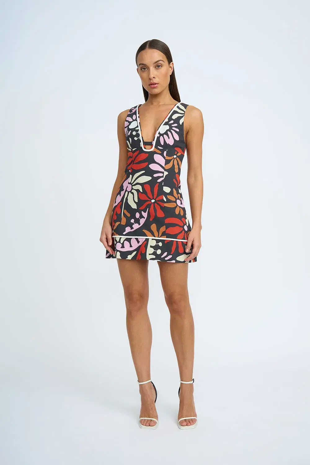 By Johnny  Dandy Breeze V Front Mini Dress in Black Multi Size 12 - Image 1