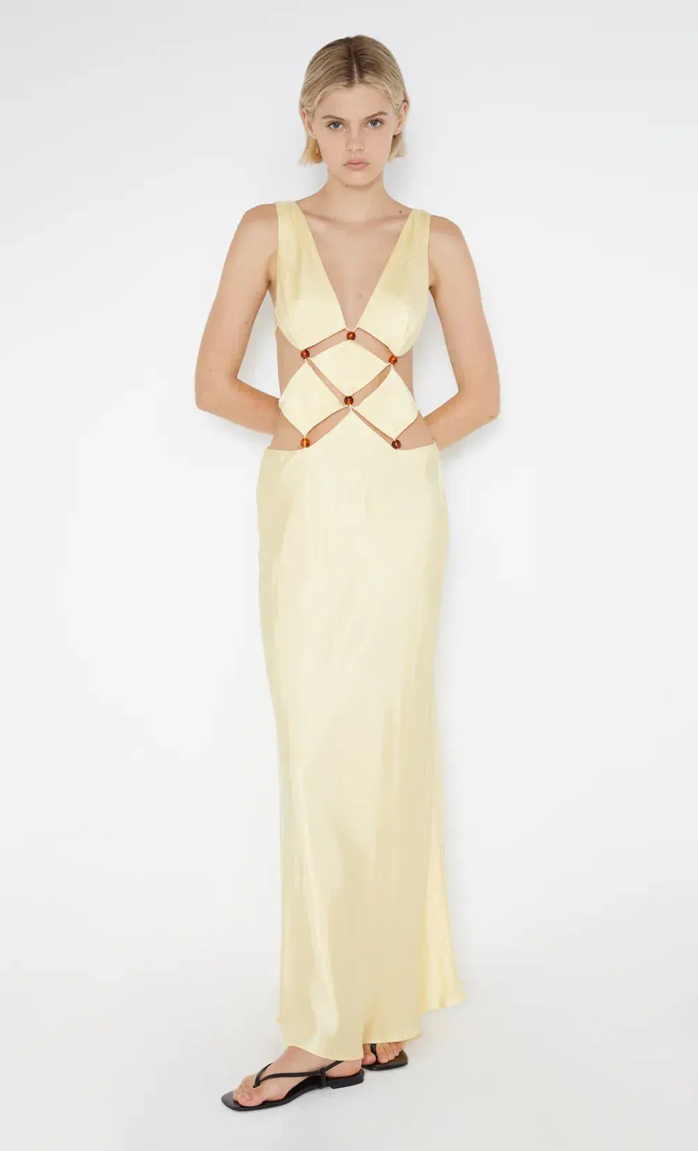 Bec & Bridge Agathe Diamond Dress Butter Yellow Size 8 for rent on The Volte - main image