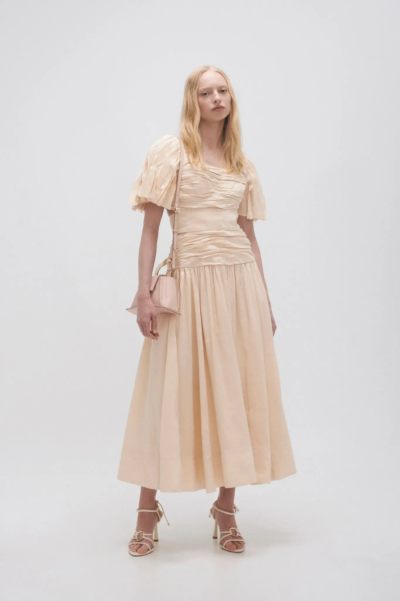 Aje Marianne Ruched Midi Dress in Coconut Cream Size 10 - Image 1