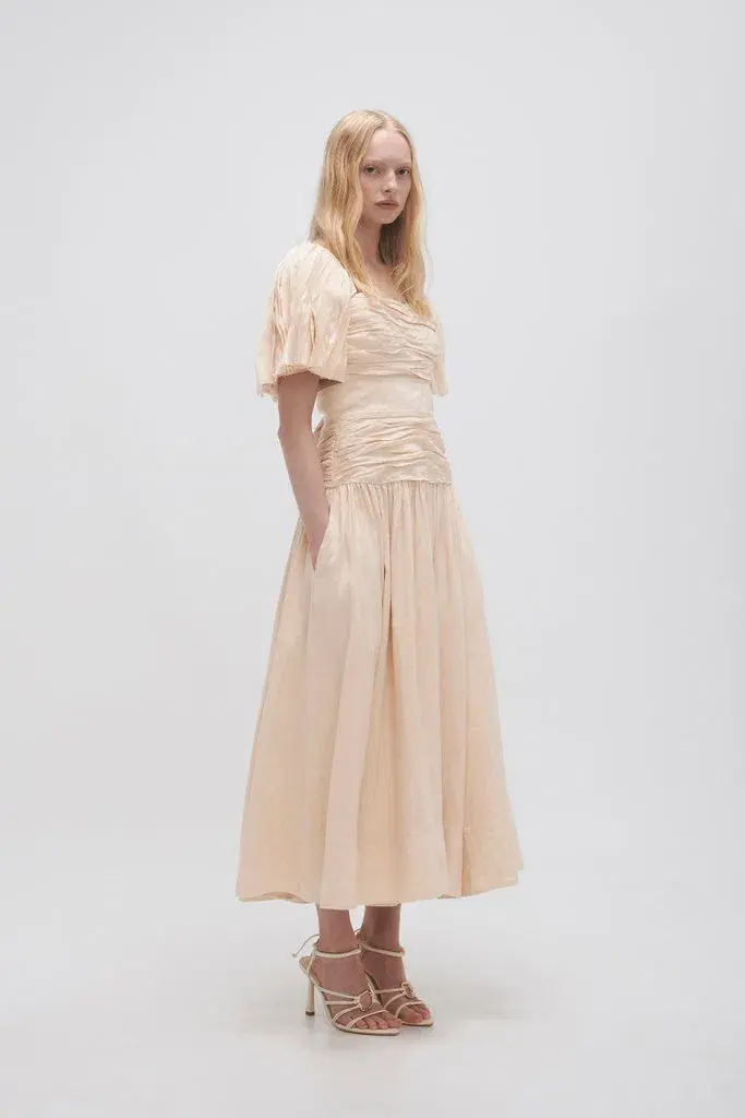 Aje Marianne Ruched Midi Dress in Coconut Cream Size 10 - Image 2