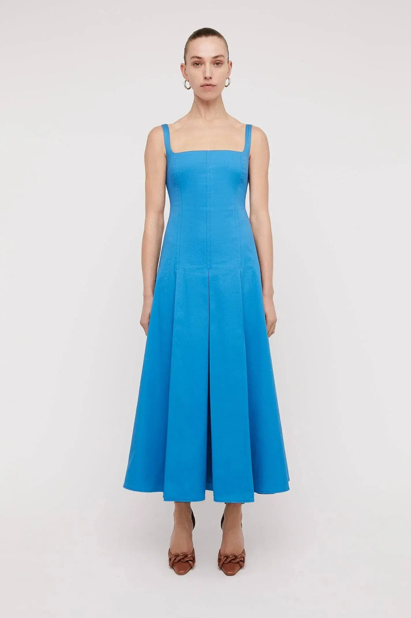 Scanlan Theodore Sateen Pleat Midi Dress Blue Size 10 - Image 1