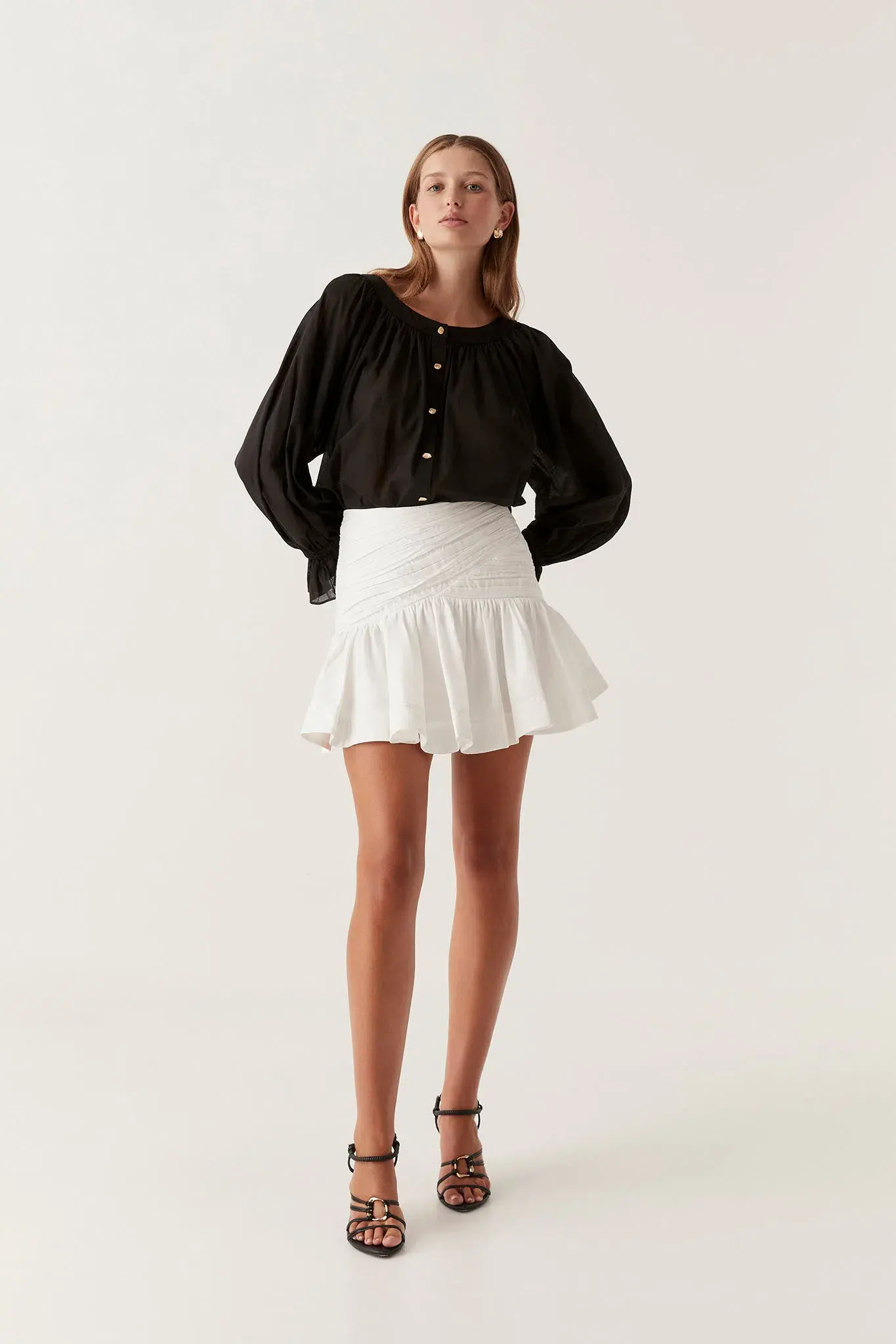 Aje Carrie Ruched Mini Skirt Ivory Size 4 - Image 1