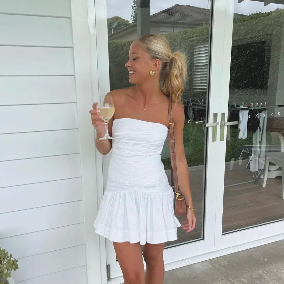Aje Sunbeam Ruched Bustier and Carrie Mini Skirt Set Ivory Size 4 - Image 1