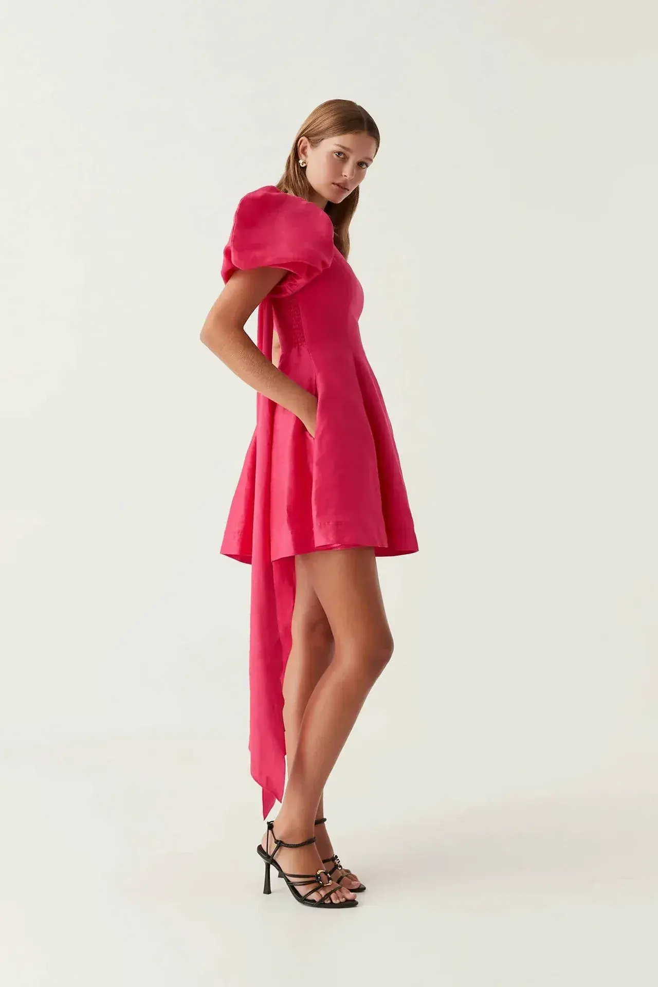 Aje Arista Tulip Sleeve Mini Dress Bougainvillea Red Pink Size AU 12 - Image 2