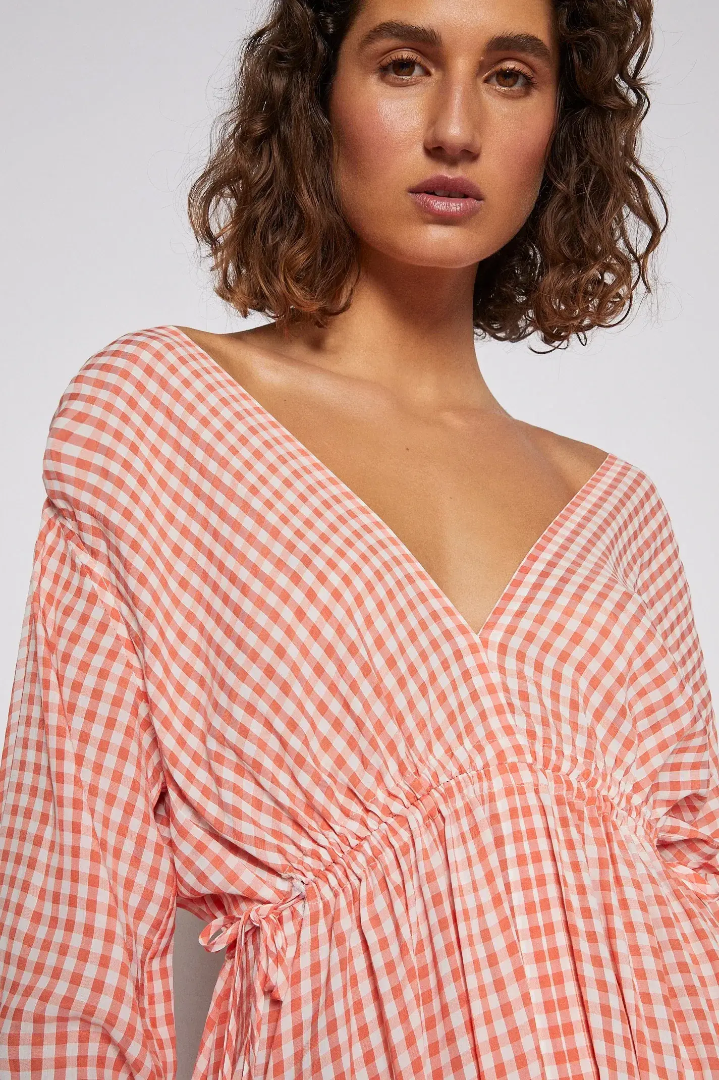 Scanlan Theodore Gingham V Neck Dress Peach Size 10 - Image 3