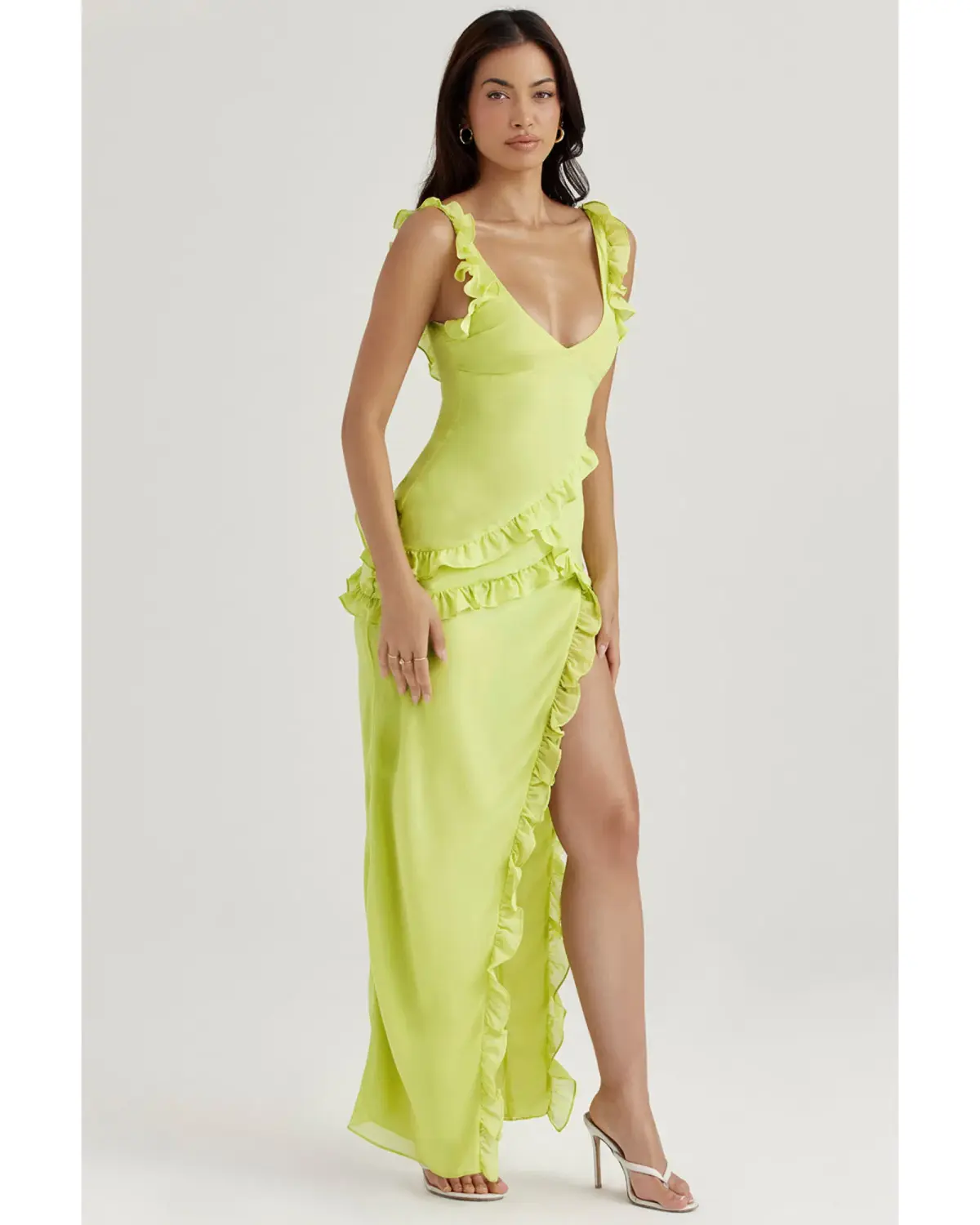 House Of Cb Pixie Ruffle Maxi Dress Lime  Size 6 - Image 1