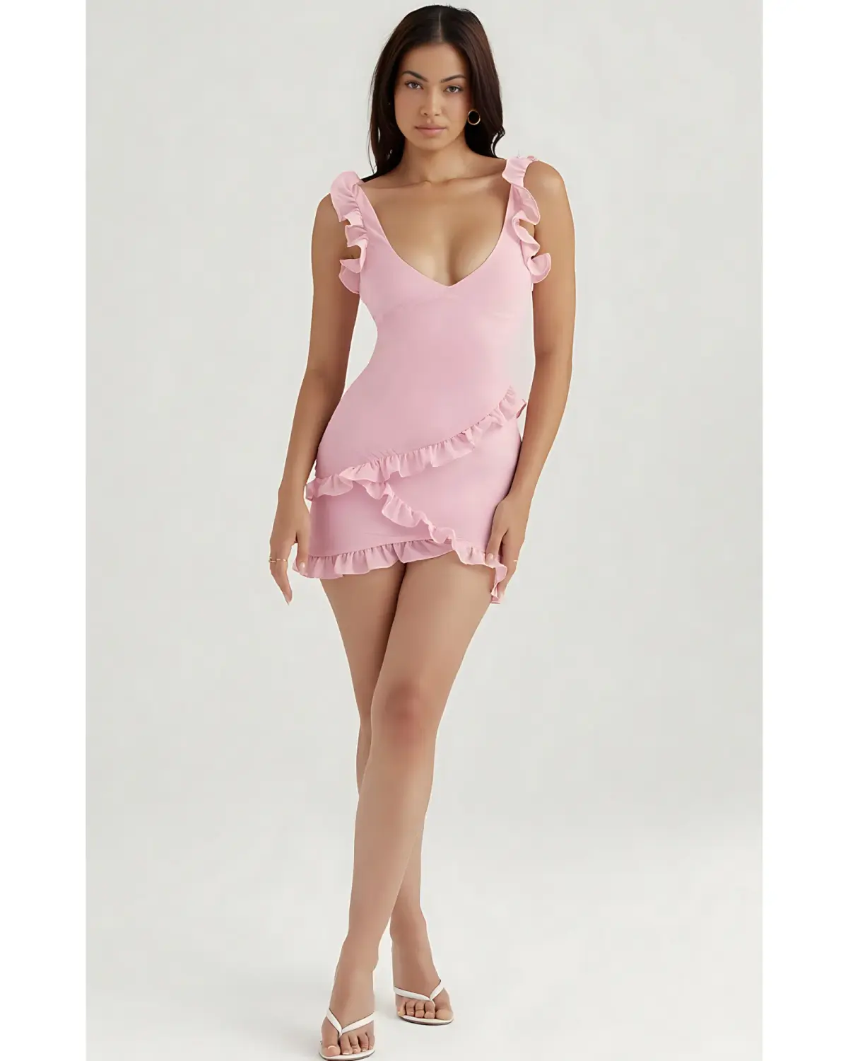 House Of Cb Tania Ruffle Mini Dress Pink Quartz Size 6  - Image 1