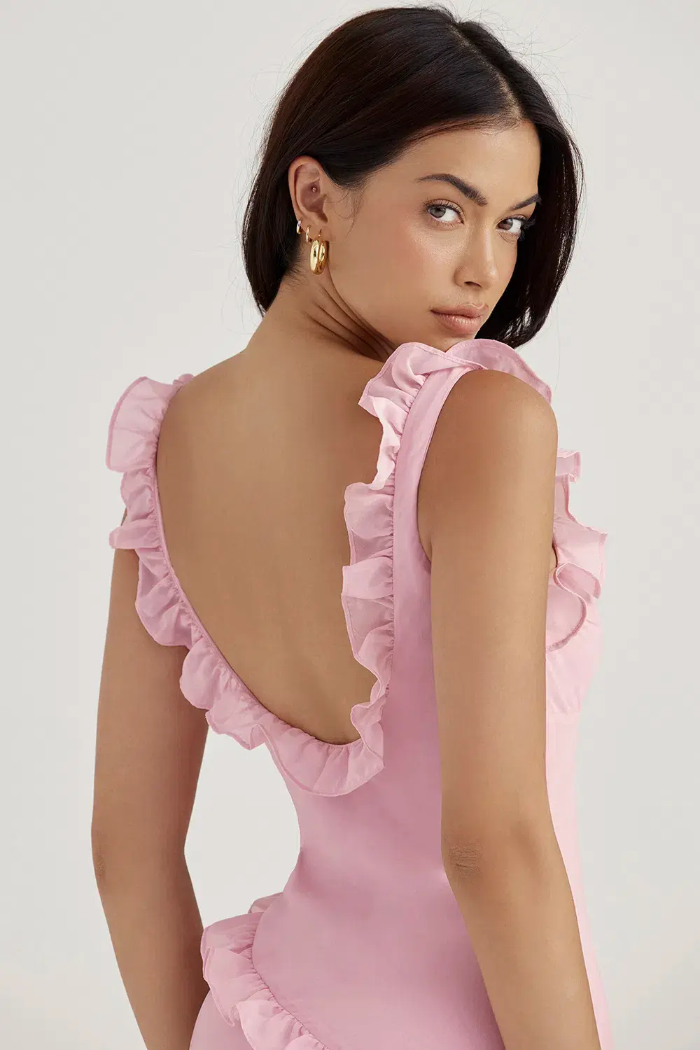 House Of Cb Tania Ruffle Mini Dress Pink Quartz Size 6  - Image 4