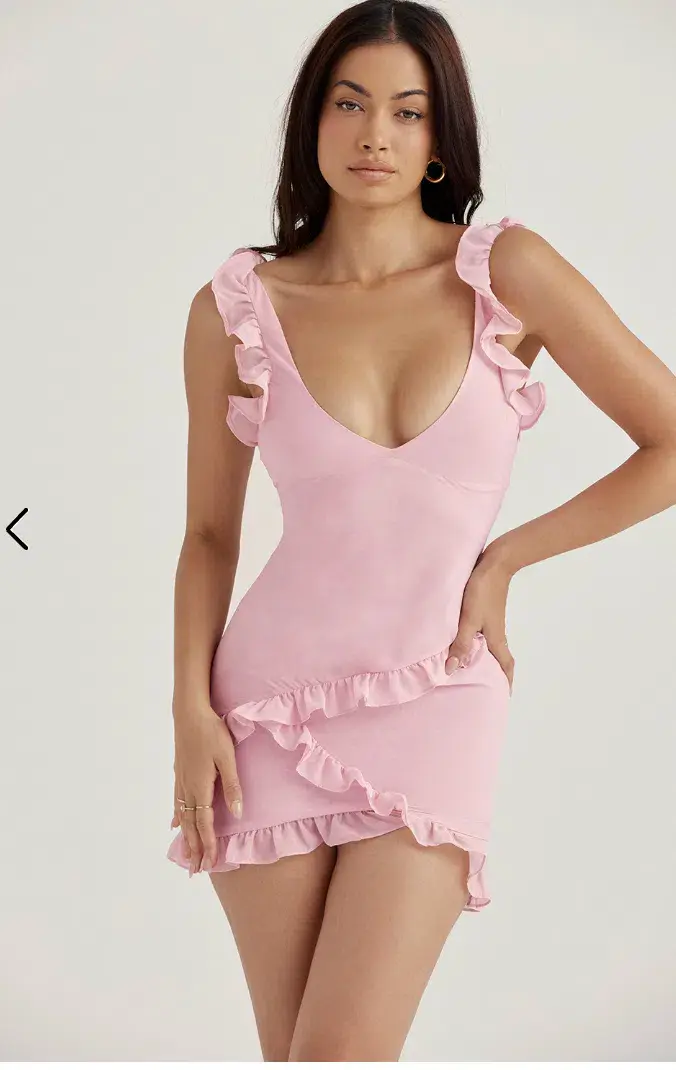 House Of Cb Tania Ruffle Mini Dress Pink Quartz Size 6  - Image 2