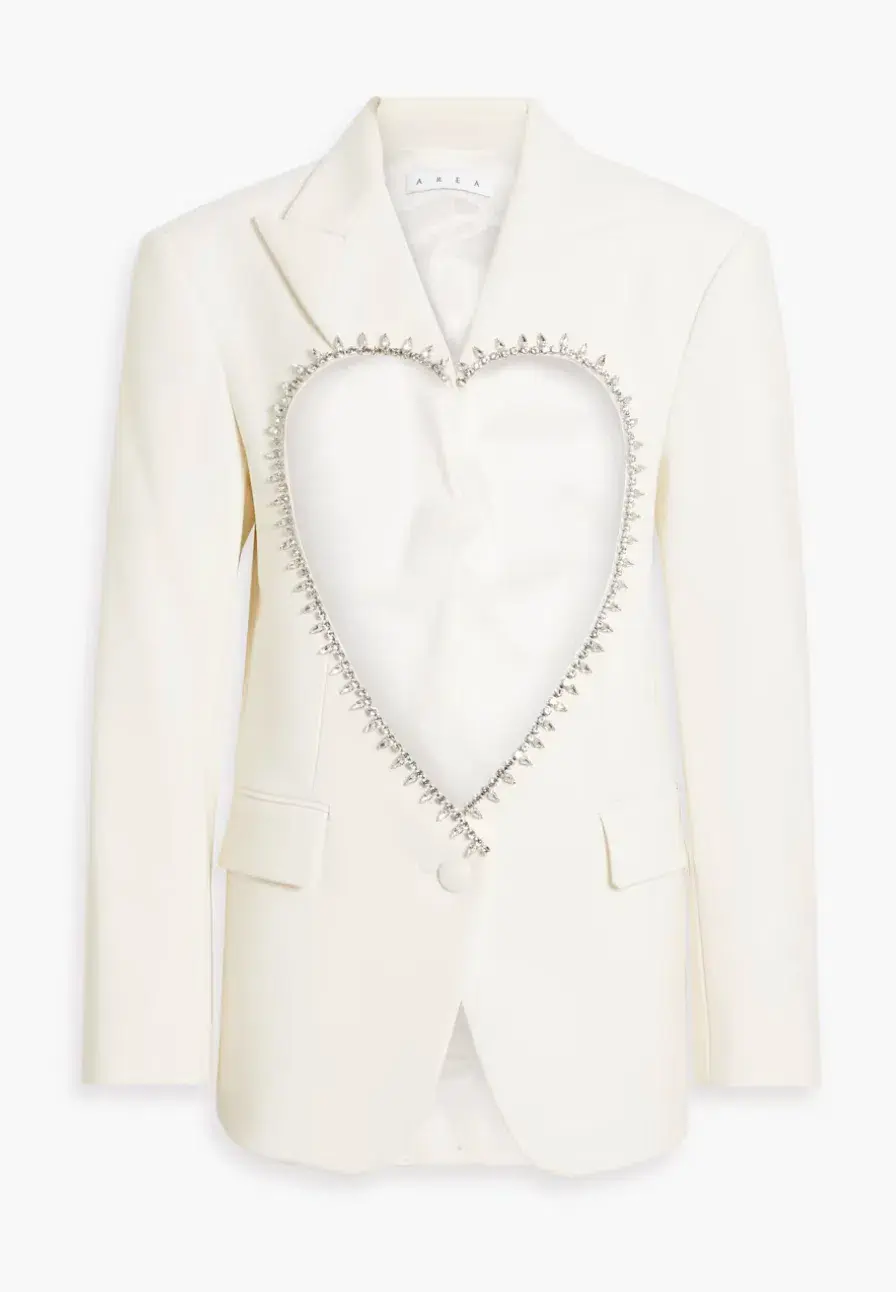 Area NYC Cutout Crystal-embellished Wool-blend Blazer White Size 8 - Image 4