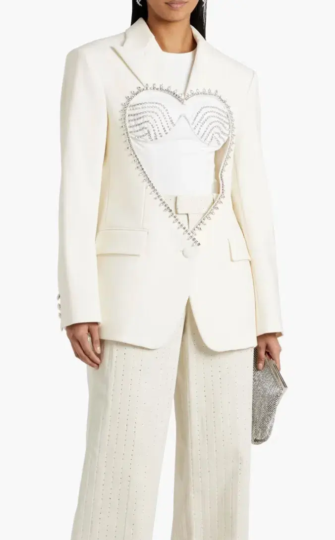 Area NYC Cutout Crystal-embellished Wool-blend Blazer White Size 8 - Image 2