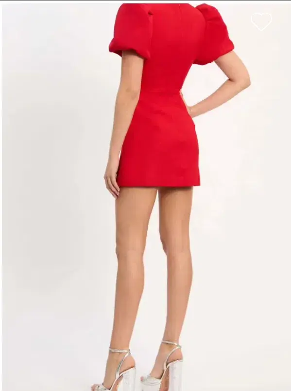 Rebecca Vallance Chiara Puff Sleeve Mini Dress Red Size 12 - Image 5