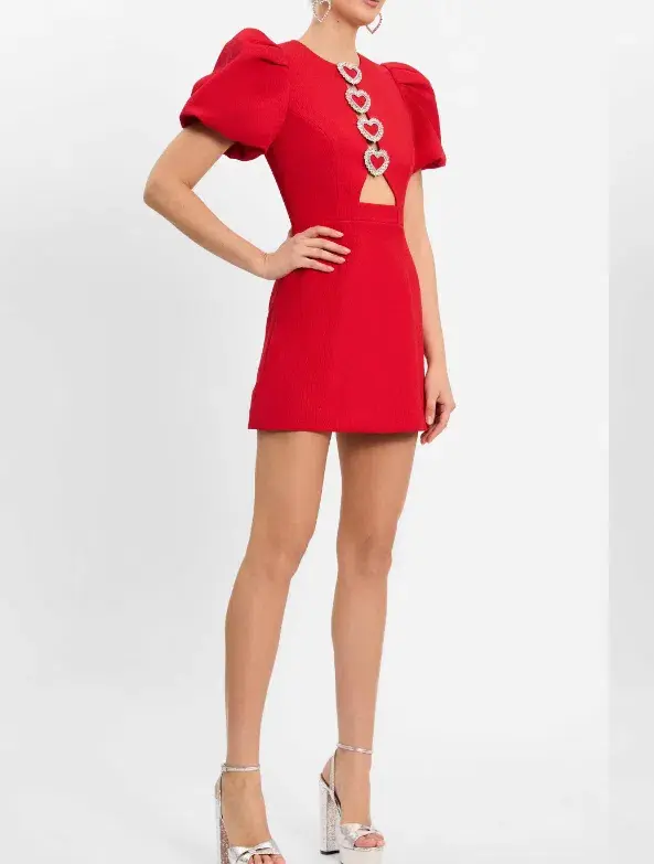 Rebecca Vallance Chiara Puff Sleeve Mini Dress Red Size 12 - Image 2