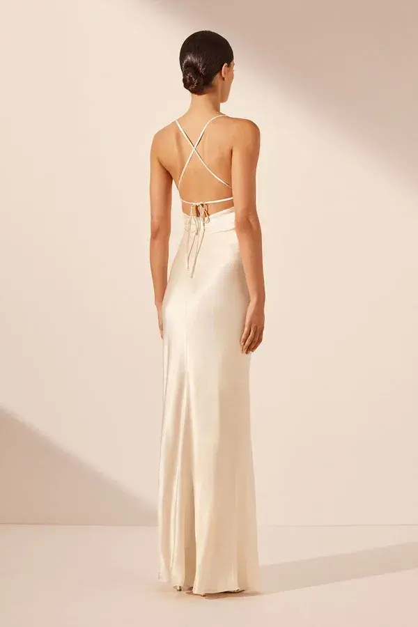 Shona Joy La Lune Lace Back Maxi Dress Cream Size 12 - Image 3
