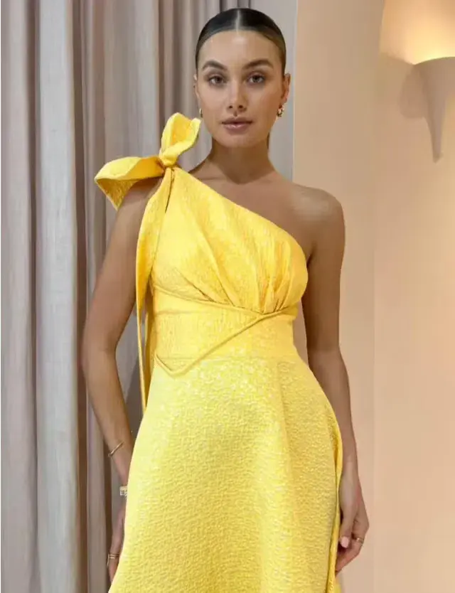 Rachel Gilbert Emiliano Midi One Shoulder In Lemondrop Size 6 - Image 3