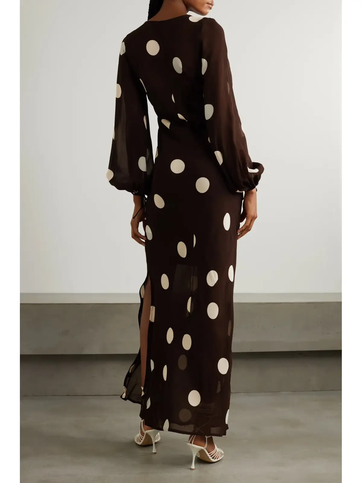 Faithfull the Brand Santos Polka Dot Georgette Maxi Dress Chocolate Size M / AU 10 - Image 2