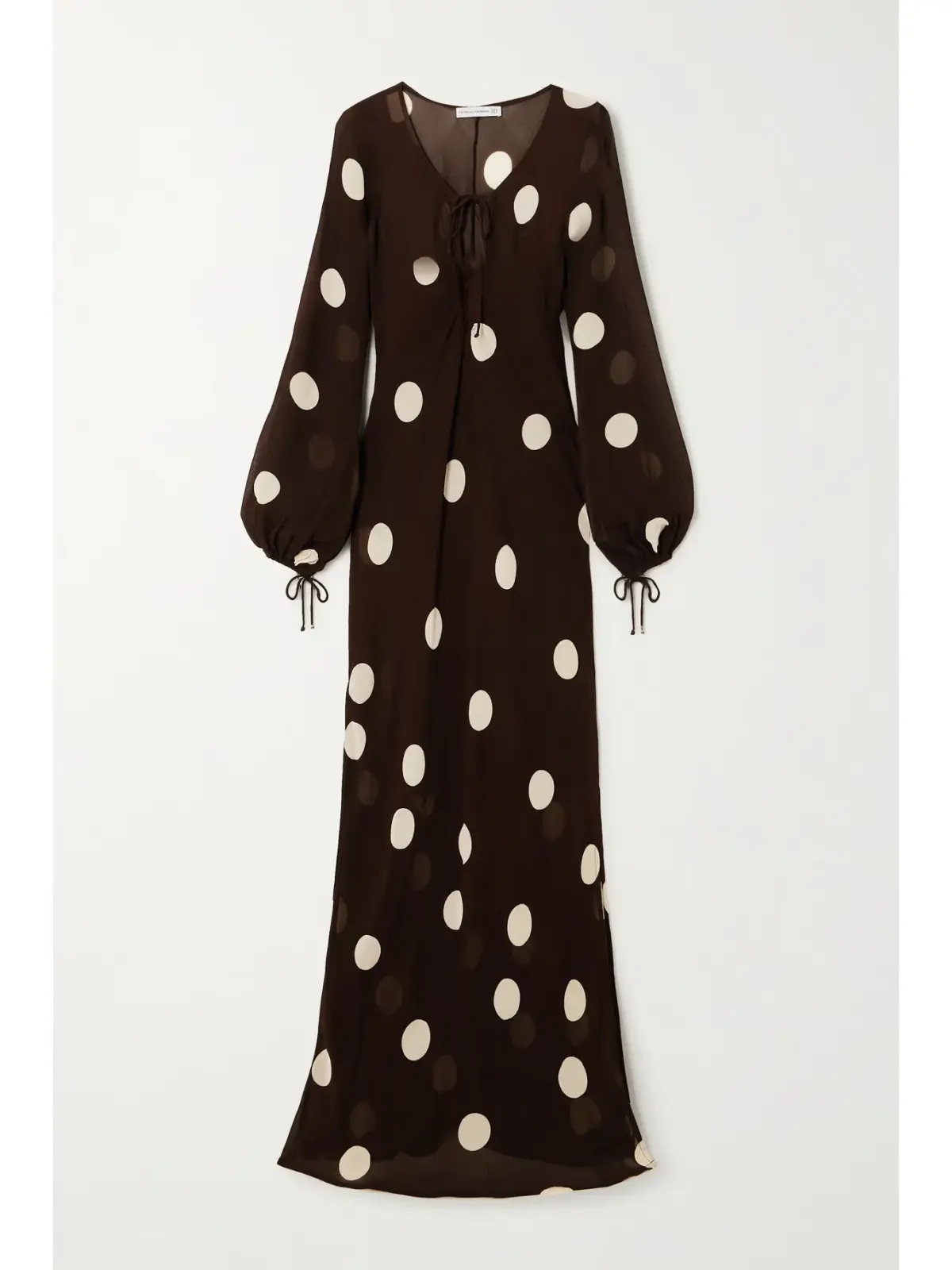 Faithfull the Brand Santos Polka Dot Georgette Maxi Dress Chocolate Size M / AU 10 - Image 4