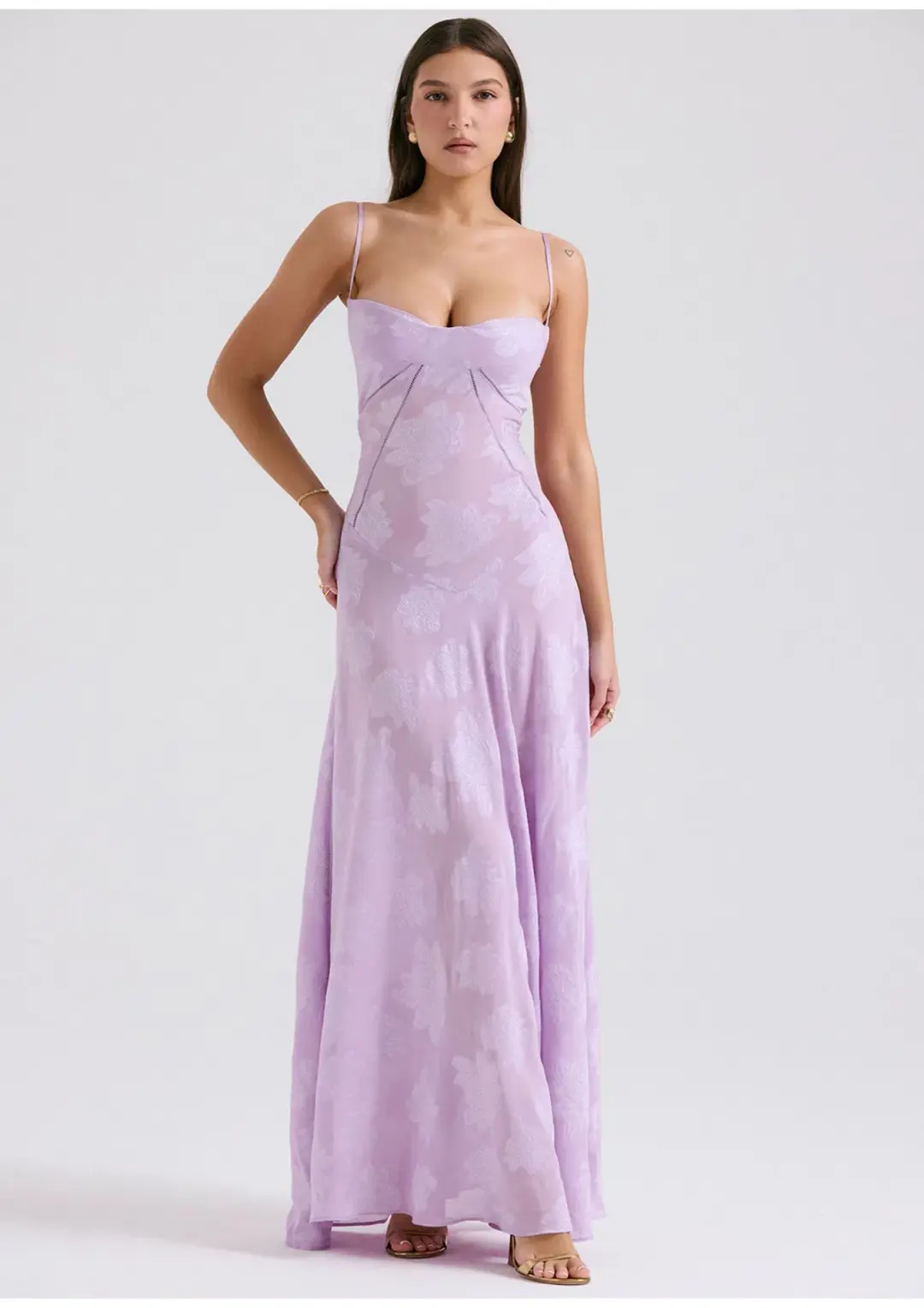 House Of CB Seren Lace Back Maxi Dress Orchid Floral Size S / AU 8 for rent on The Volte - main image