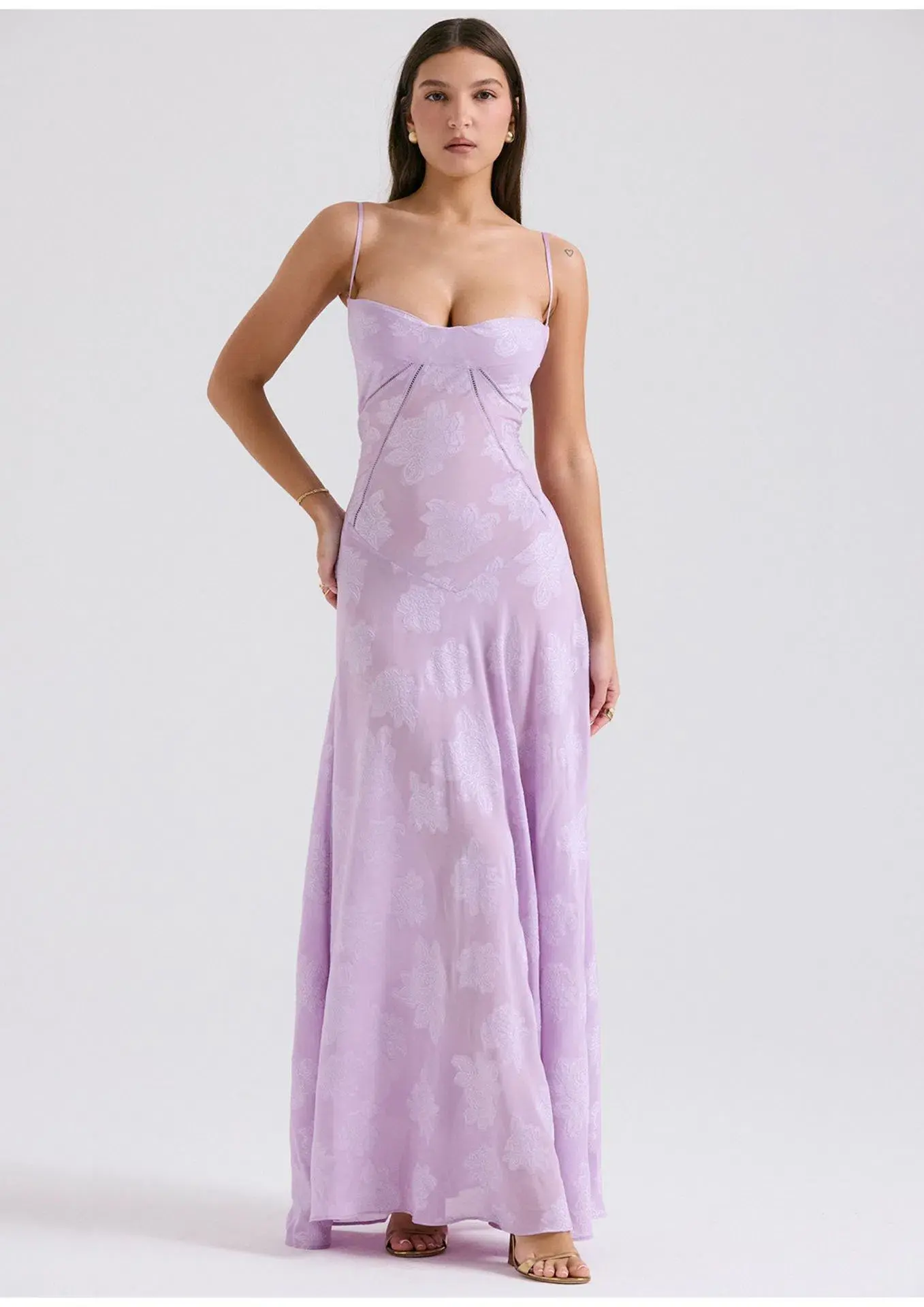 House Of CB Seren Lace Back Maxi Dress Orchid Floral Size S / AU 8 - Image 1