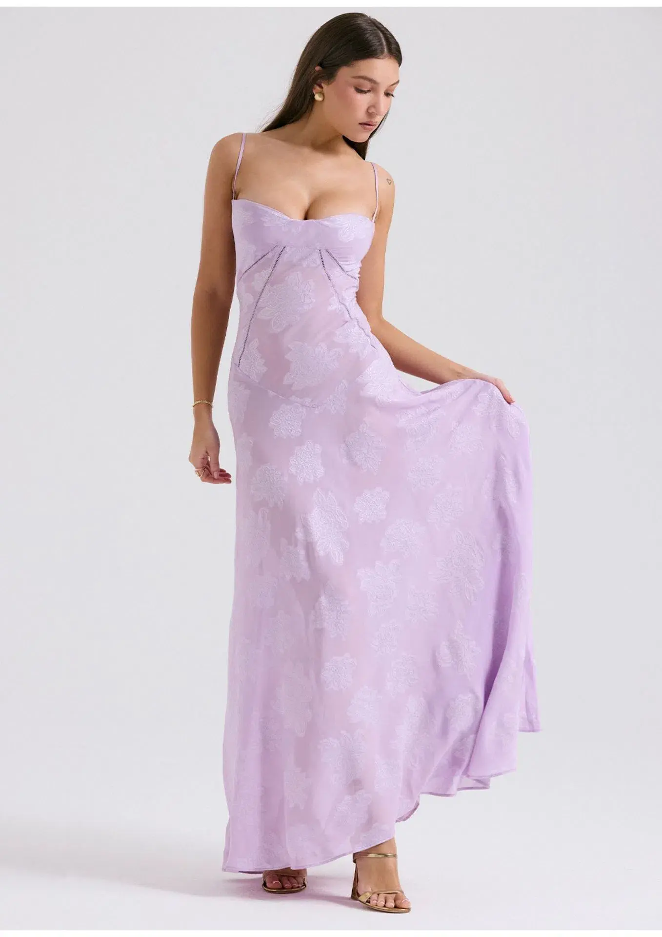 House Of CB Seren Lace Back Maxi Dress Orchid Floral Size M / AU 10 - Image 1