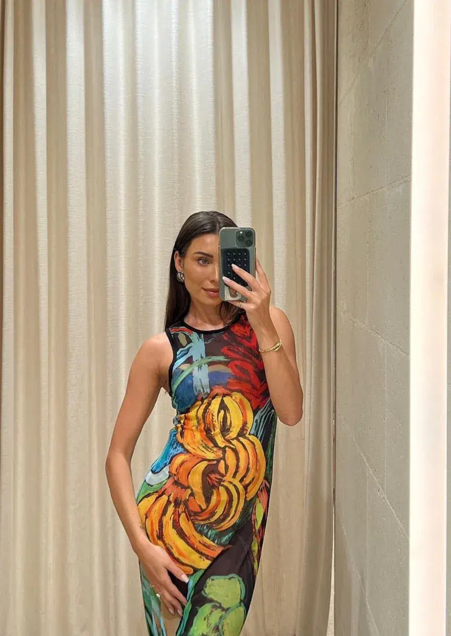 Venroy Mesh Tank Dress Jamaica Scene Print Size 12 - Image 3