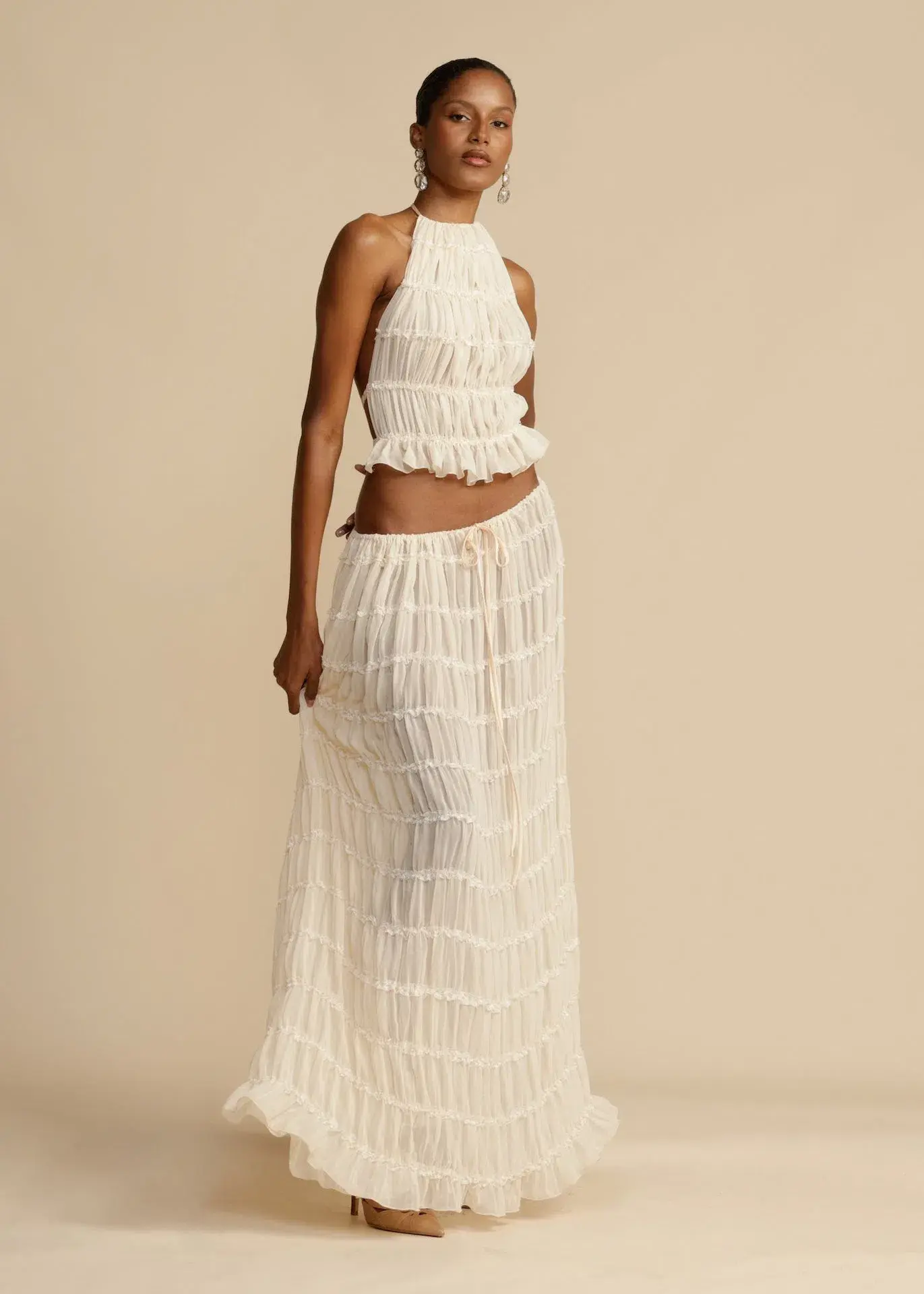 Arcina Ori Juliette Halter Top & Maxi Skirt Set Warm Cream Size L / AU 12 - Image 2