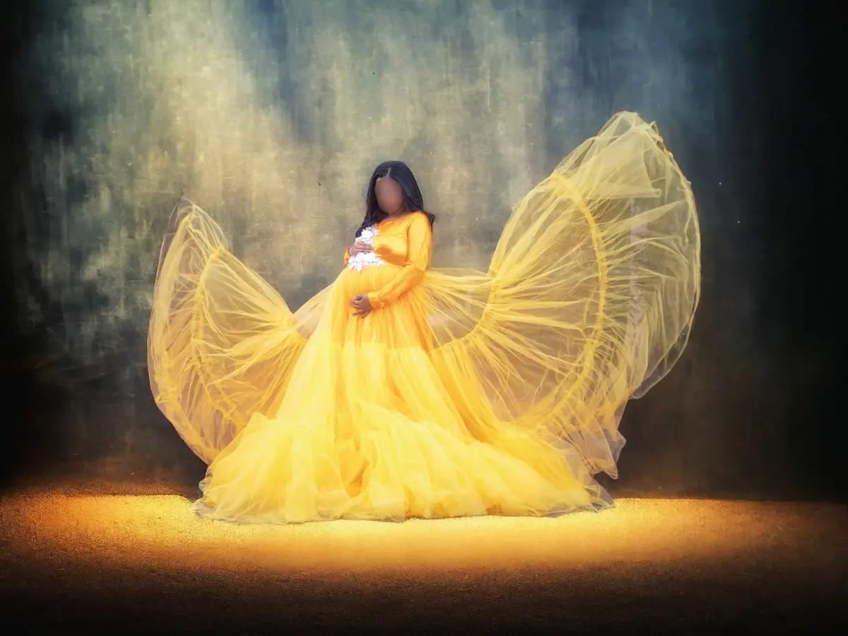 Custom Maternity Dress Yellow Size 14 - Image 2