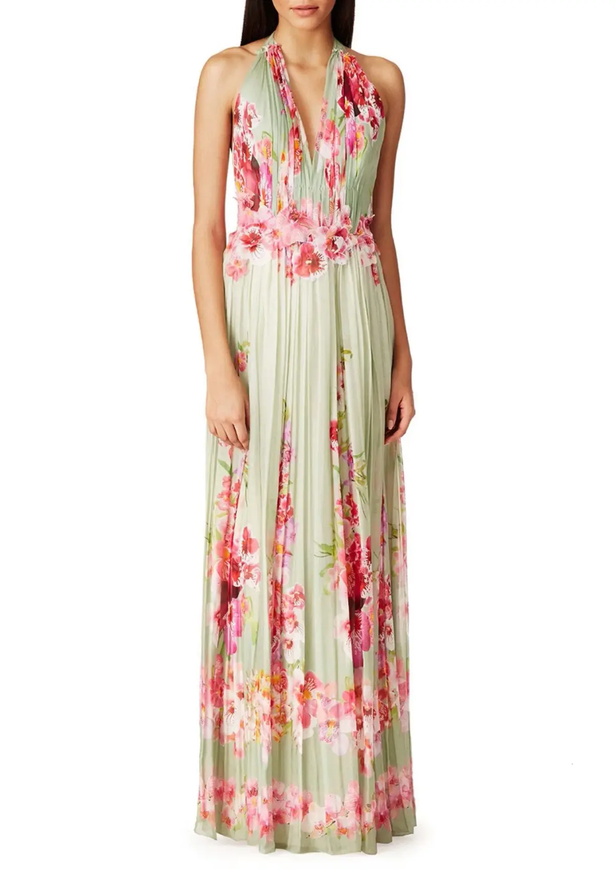 Alberta Ferretti Silk Floral Dress Green Size 8 - Image 1
