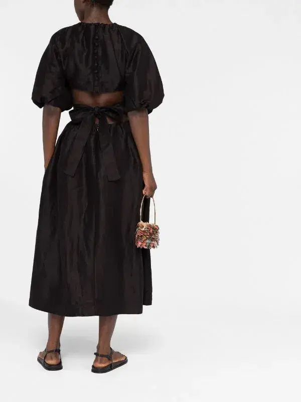 Aje Mimosa Puff Sleeve Midi Dress Black Size 8 for rent on The Volte - main image