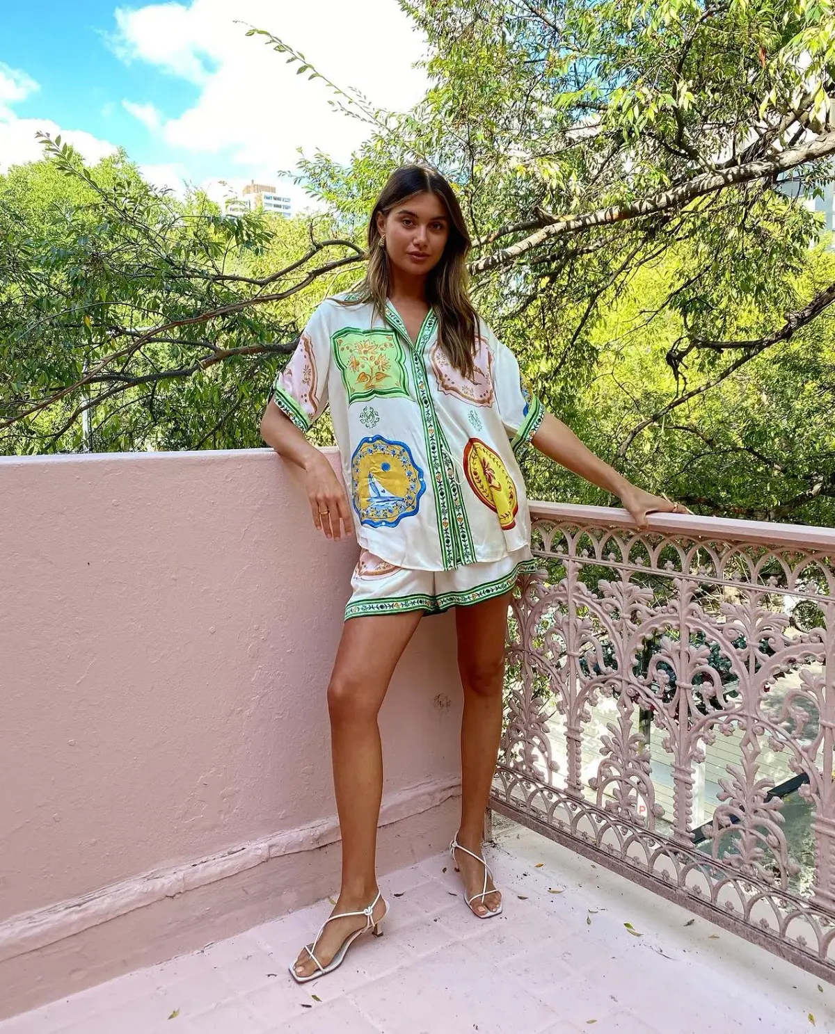 Alemais Porcelain Silk Shirt Size 8 and Short Size 10 Set Multi - Image 2