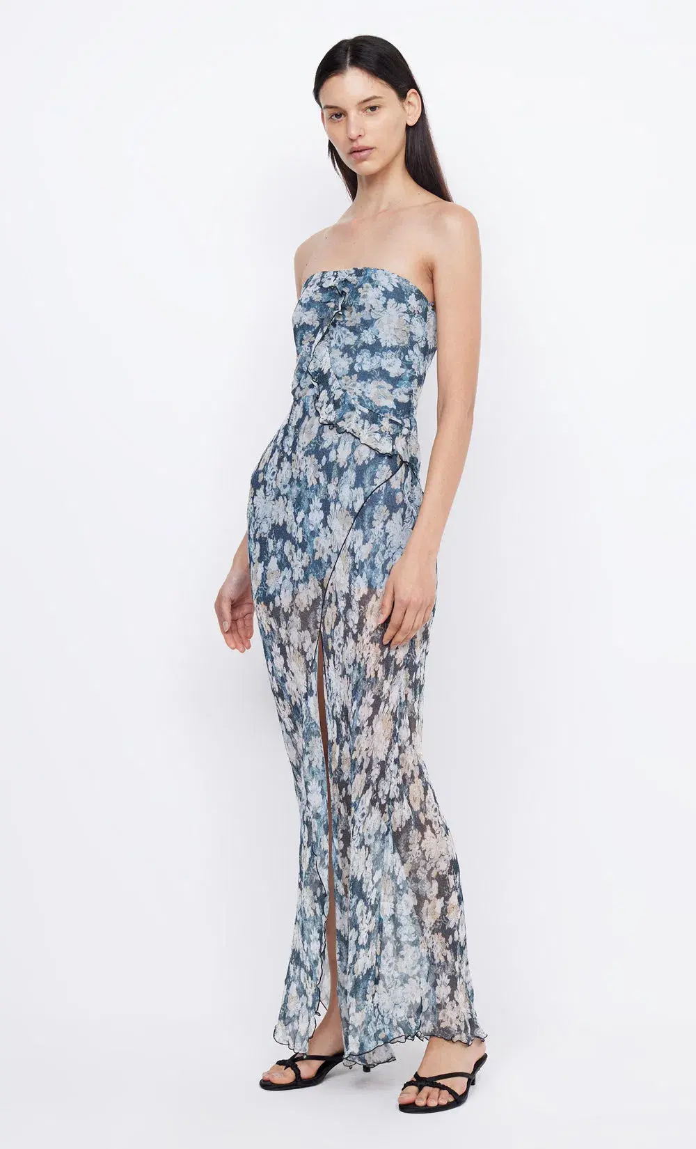 Bec & Bridge Opal Strapless Maxi Dress Denim Floral Size AU 6  - Image 2