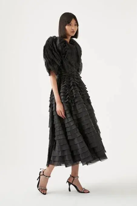 Aje Amour Ruffle Midi Dress Black Size 6 - Image 2