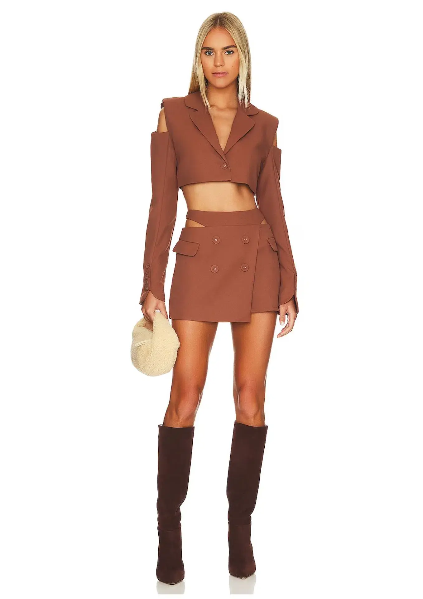 For Love & Lemons Alysa Crop Top and Mini Skirt Set Brown Size S / AU 8 - Image 1