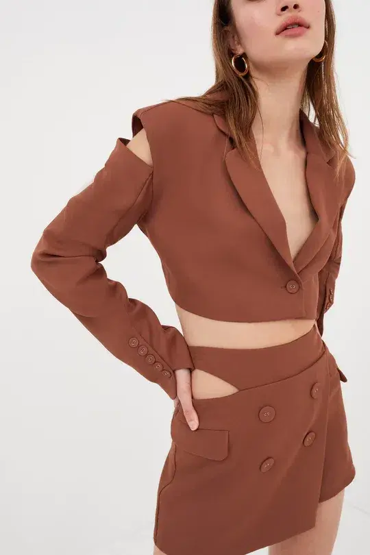 For Love & Lemons Alysa Crop Top and Mini Skirt Set Brown Size S / AU 8 - Image 5