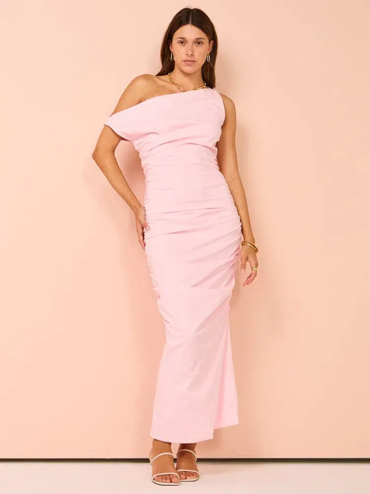 Issy One Shoulder Midi Dress Candy Pink Size 6 - Image 1