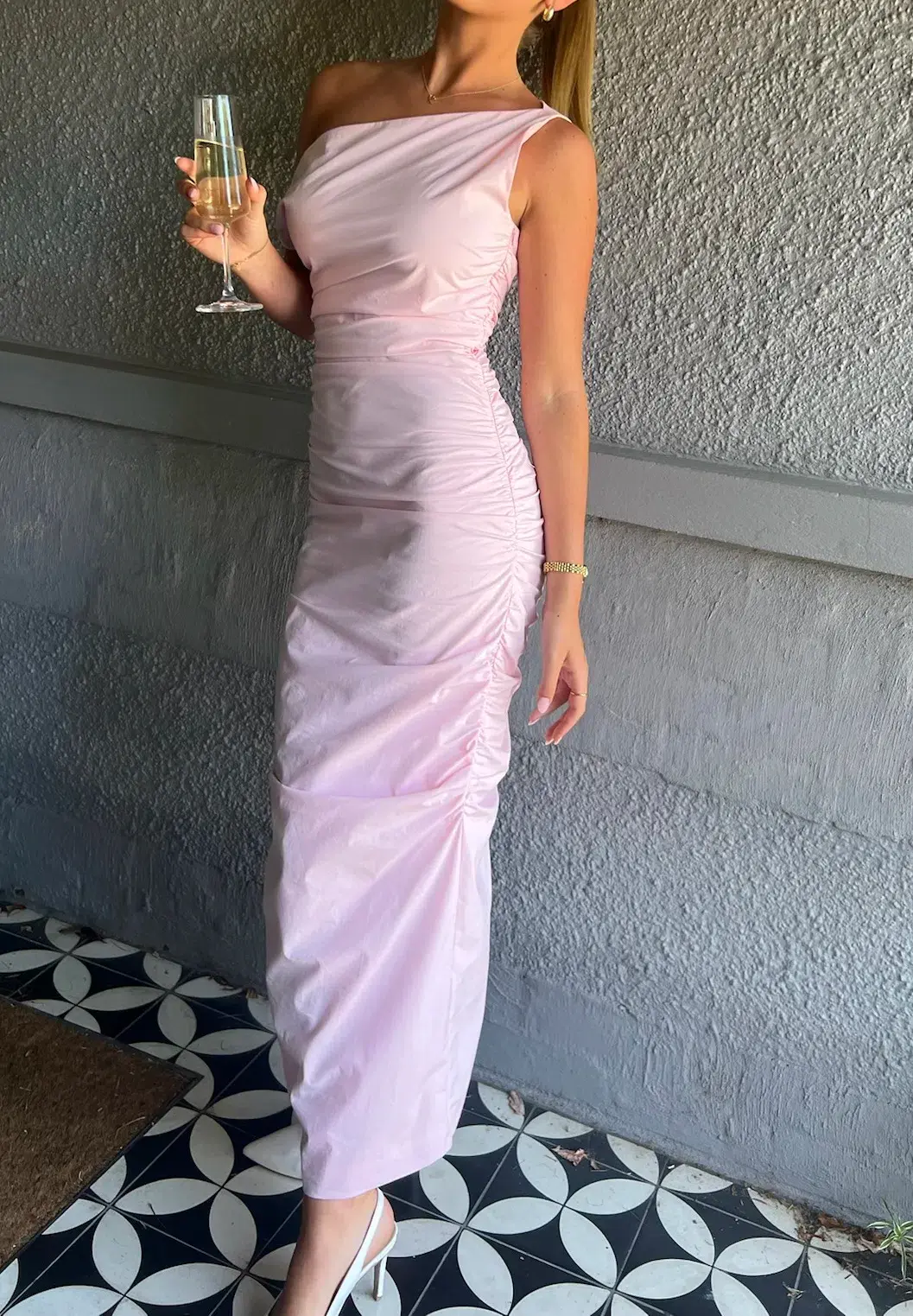 Issy One Shoulder Midi Dress Candy Pink Size 6 for rent on The Volte - main image