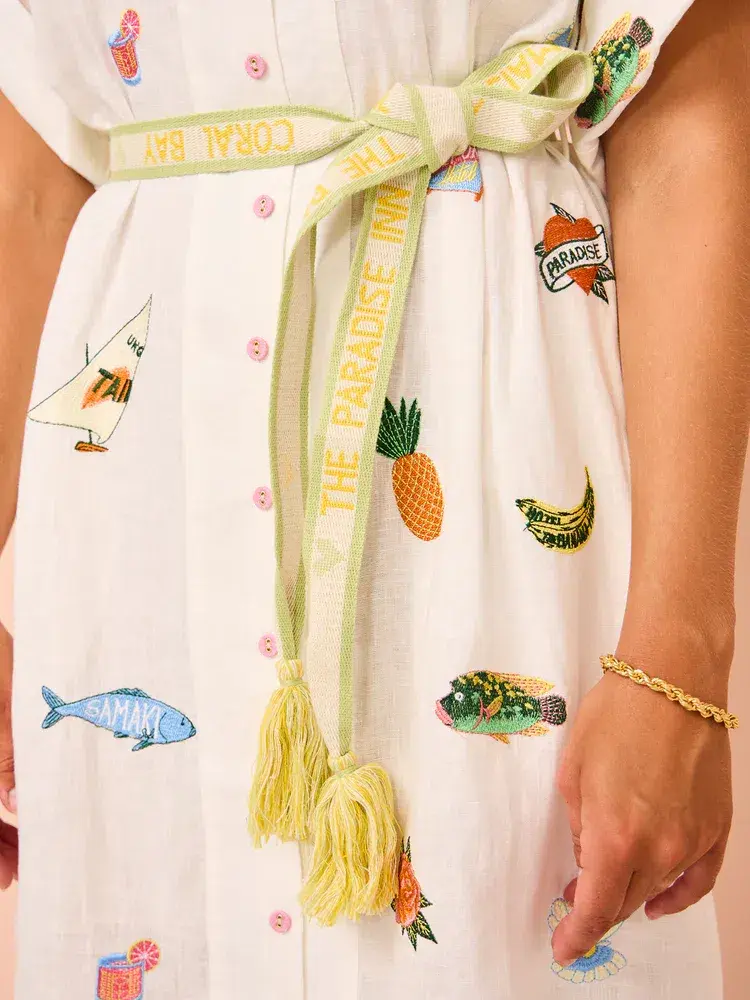 Alemais Blue Marlin Embroidered Dress In Cream Print Size 8 - Image 4