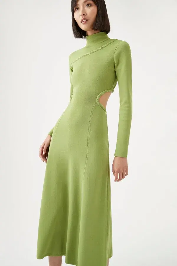 Aje Amelie Braided Cut Out Knit Dress Green Size L/ AU 12 - Image 2
