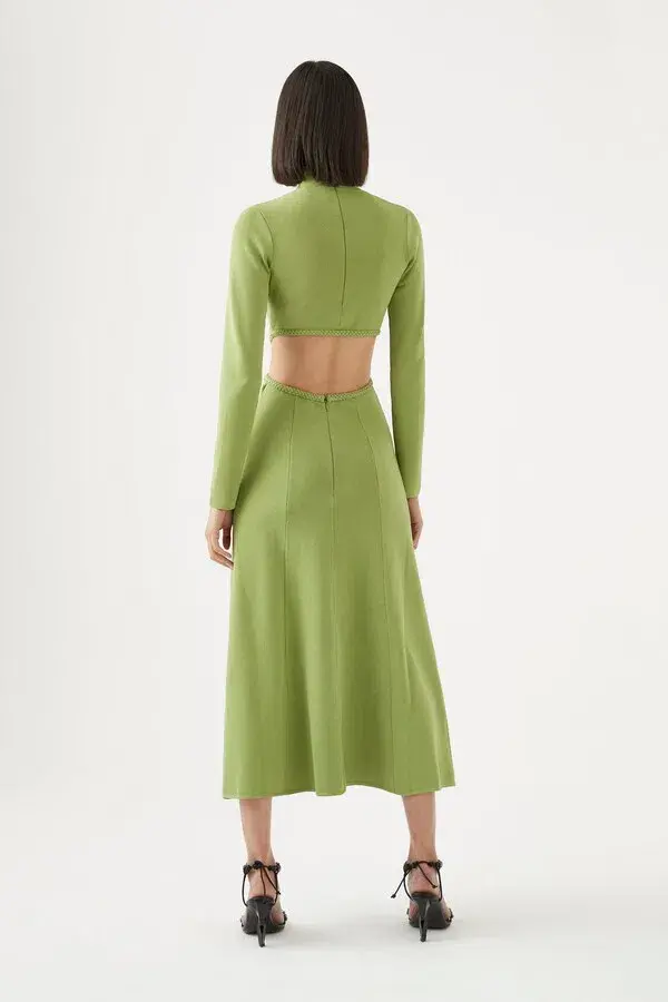 Aje Amelie Braided Cut Out Knit Dress Green Size L/ AU 12 - Image 3
