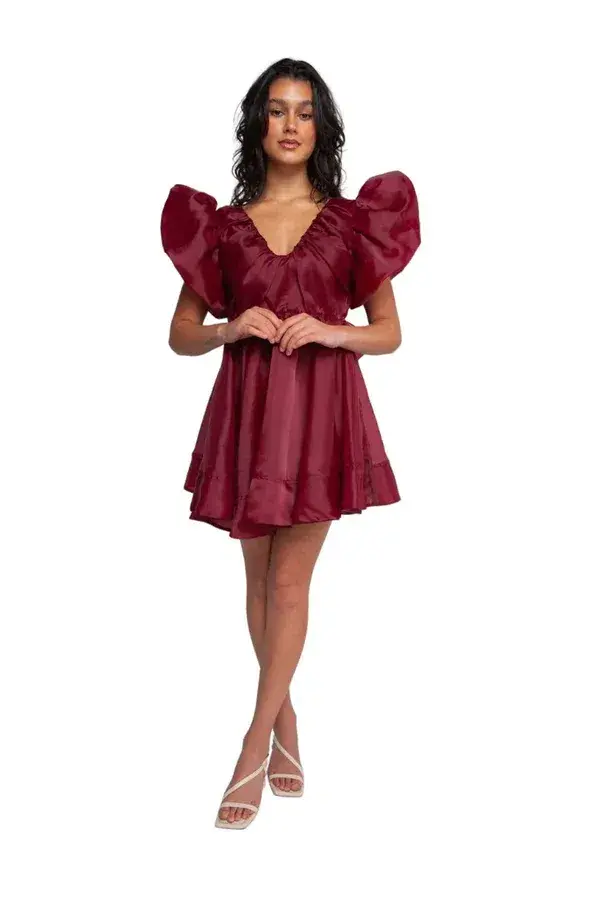 Aje Gretta Organza Mini Dress Burgundy Size 4 - Image 1