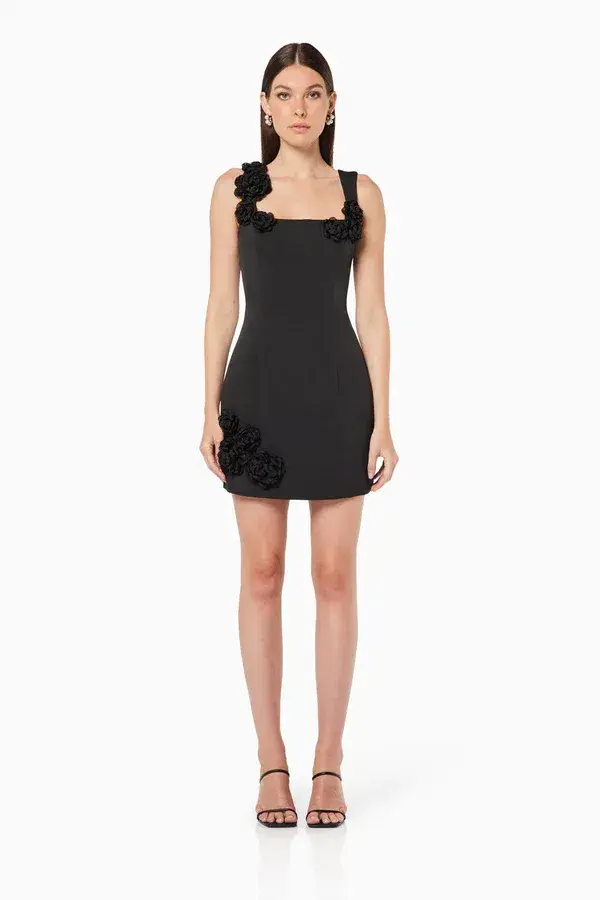 Elliatt Trompe 3D Floral Mini Dress Black Size L/ Au 12 - Image 1
