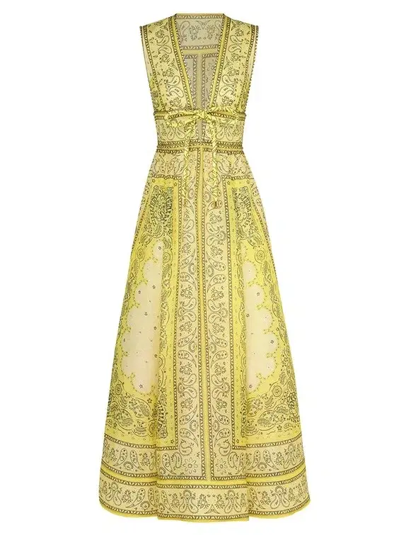 Zimmermann Matchmaker Bow Long Dress Yellow Bandana Size 1 / AU 10 - Image 3