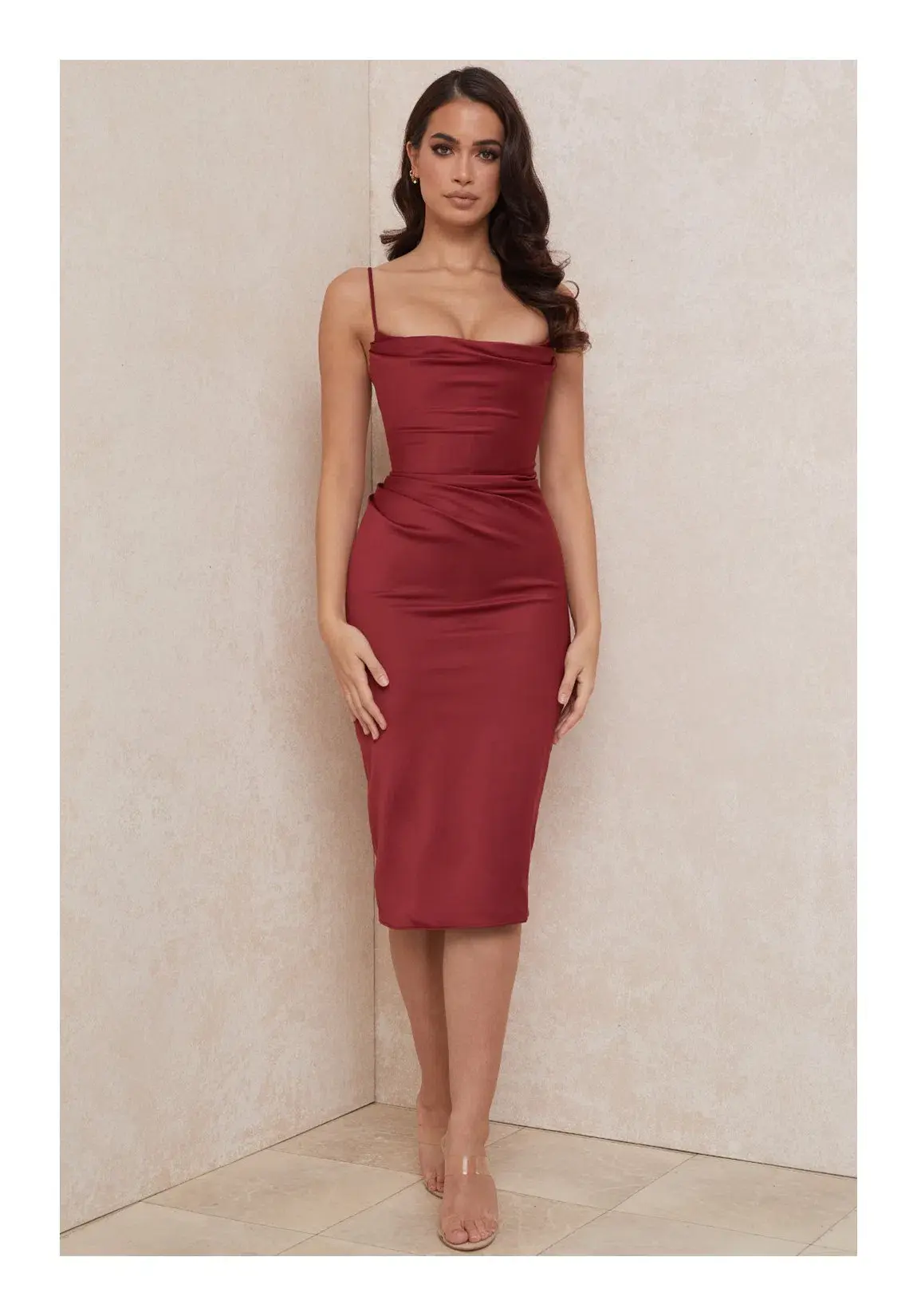 House of CB Anja Wine Satin Dress Burgundy Size S/ AU 8 - Image 1