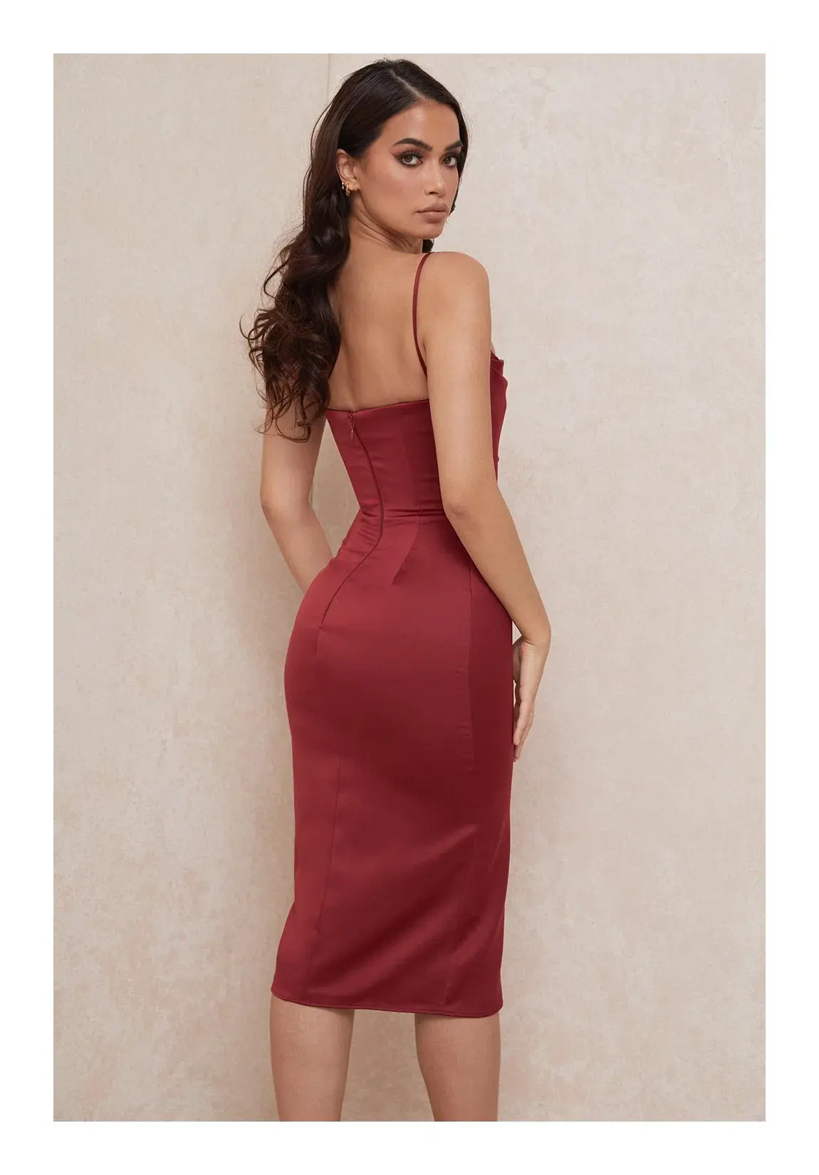 House of CB Anja Wine Satin Dress Burgundy Size S/ AU 8 - Image 4