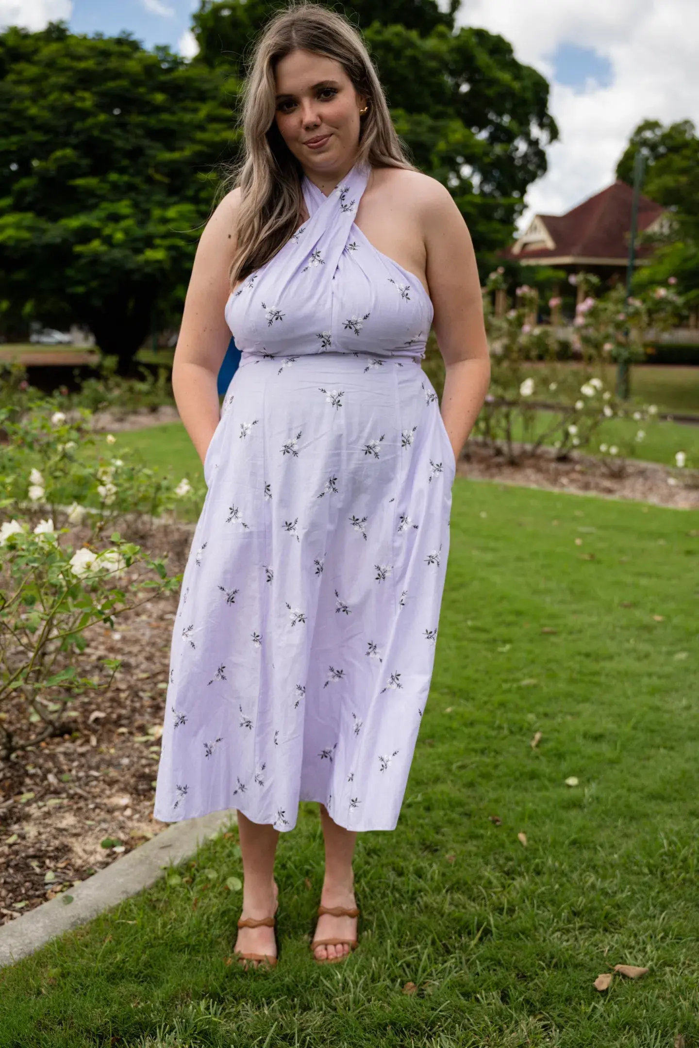 Erdem Selene Halterneck Dress Purple Size 16 - Image 1