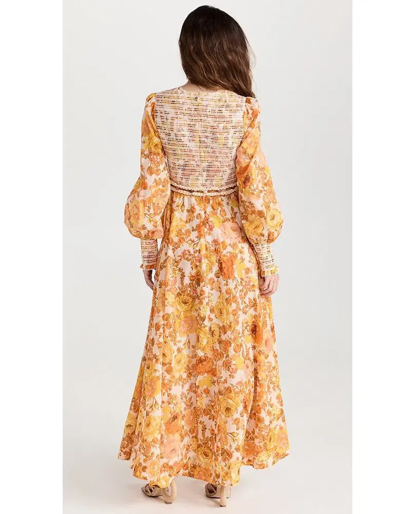 Zimmermann Raie Smocked Bodice Midi Dress Floral Size 16 - Image 6