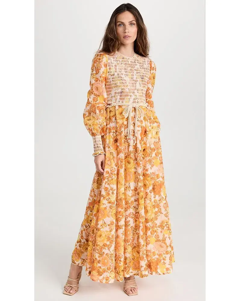 Zimmermann Raie Smocked Bodice Midi Dress Floral Size 16 - Image 5