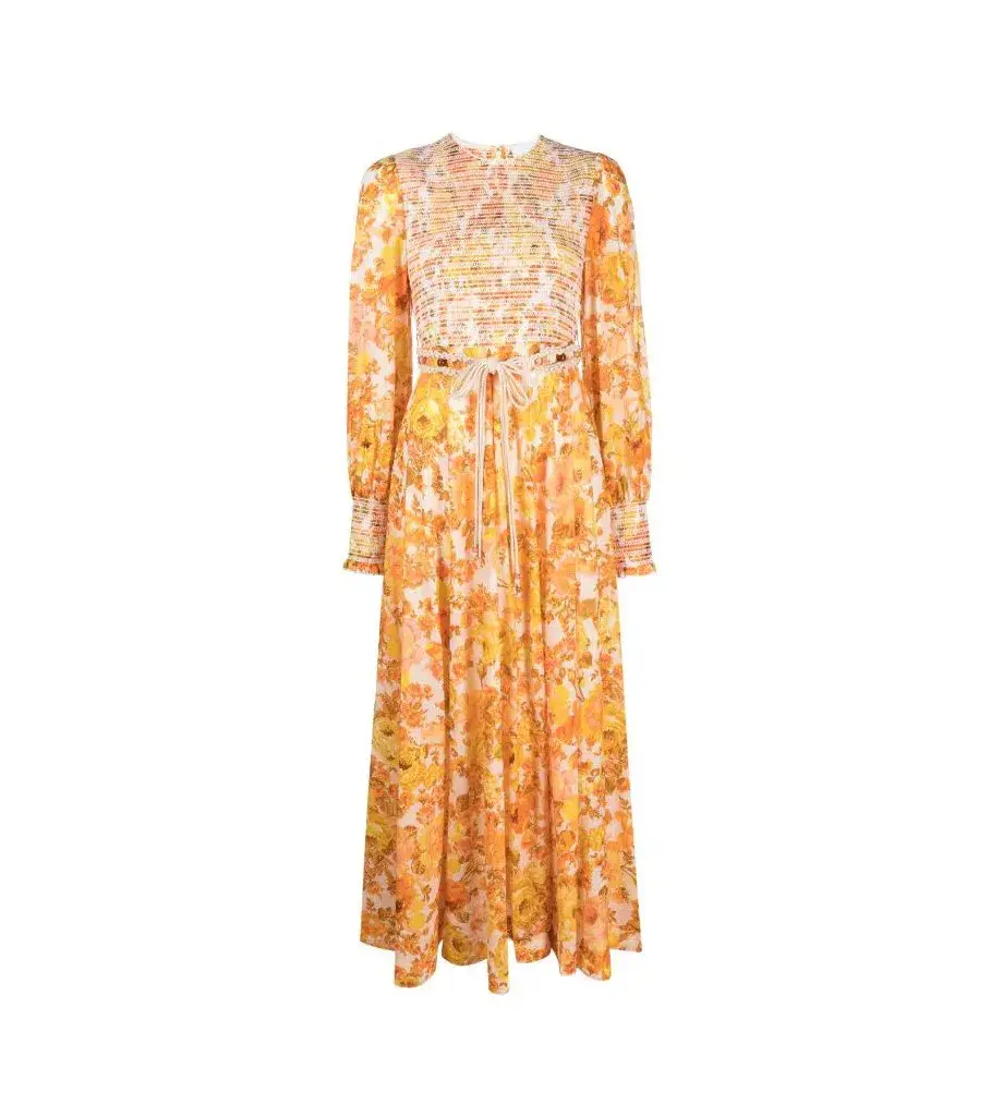 Zimmermann Raie Smocked Bodice Midi Dress Floral Size 16 - Image 7