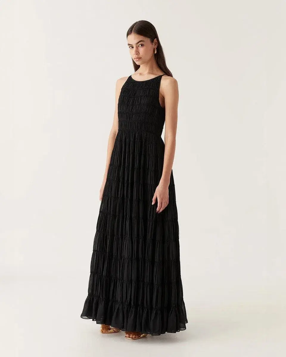 Aje Rosewood Ruched Maxi Dress Black Size 16 for rent on The Volte - main image