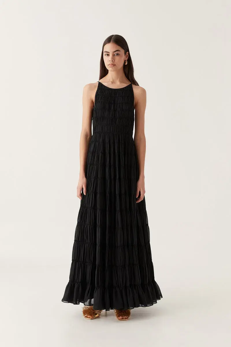 Aje Rosewood Ruched Maxi Dress Black Size 16 for rent on The Volte - main image
